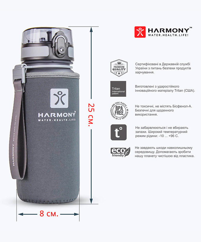Пляшка для води Harmony Total Graphite 0,65 л.